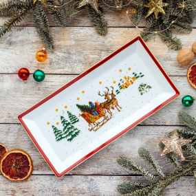 Блюдо для сэндвичей прямоугольное Happy Wintertime 36х18 см, красное