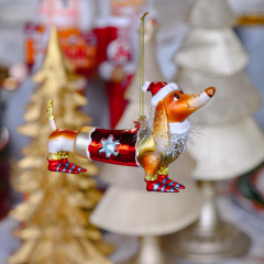 Елочная игрушка "Такса рыжая в шапке" 9,5 см