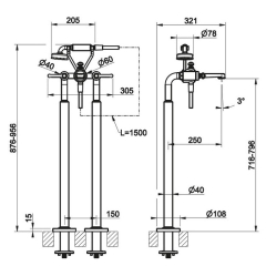 Смеситель для ванны Gessi Venti20 65128.149, напольный, брашированный никель