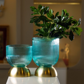 Ваза на ножке Galassia Honey 18 см, бирюзовая