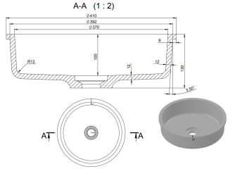 Раковина Holbi Uran SR 41х41, из Soft Rock, белая матовая, с клапаном