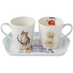 Набор кружек "Коты и собаки" 180 мл на подносе, 3 предмета