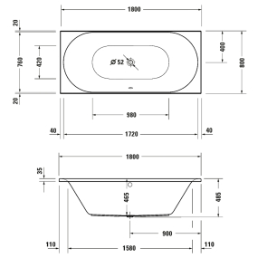 Ванна акриловая Duravit D-Neo 180х80, белая