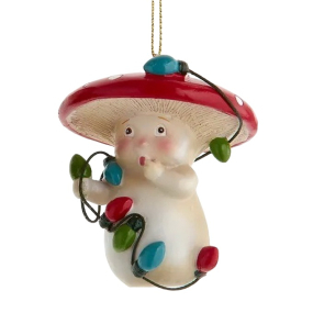 Елочная игрушка "Грибок с гирляндой" 7 см