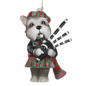 Игрушка на елку "Собака с волынкой" 10 см