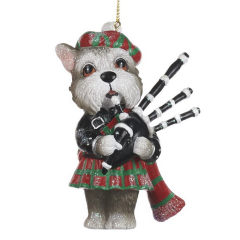 Игрушка на елку "Собака с волынкой" 10 см