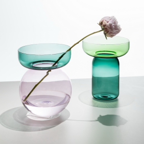 Ваза Aura 25 см, цвет петроль/розовый