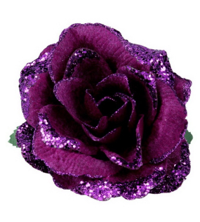 Новогодняя игрушка на клипсе "Фиолетовая роза" 11 см