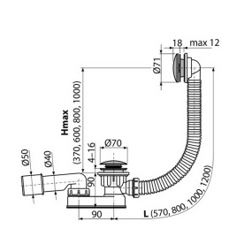 Сифон для ванны AlcaPlast A507CKM, длина 57 см, хром