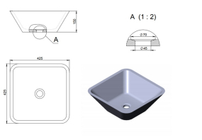 Раковина Holbi Saturn 43х43, из Nano Concrete, Бетон, с клапаном