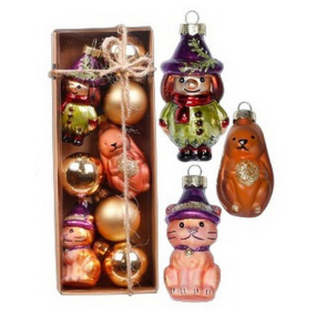 Набор елочных игрушек "Ведьма, заяц, кот" 3-7 см, 8 шт