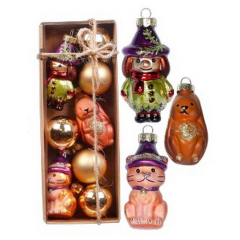 Набор елочных игрушек "Ведьма, заяц, кот" 3-7 см, 8 шт