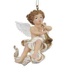 Игрушка на елку "Ангел с трубой" 9 см