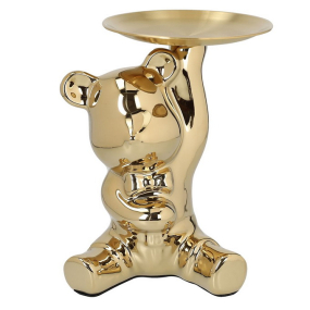 Фигурка декоративная "Медведь с подносом" 21 см, цвет золото