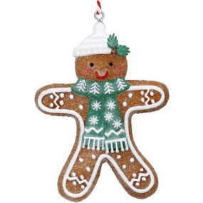 Елочная игрушка "Пряничный человечек в шапке и зеленом шарфе" 8 см