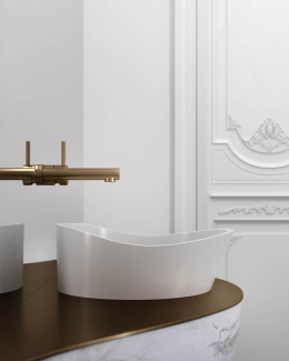 Раковина Holbi Mars SR 41x40, из Soft Rock, белая матовая, с клапаном