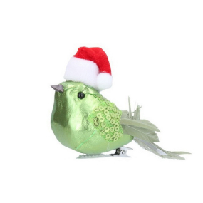 Новогодняя игрушка на клипсе "Птица в шапке" 6 см, зеленая