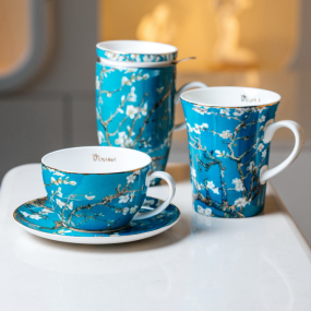 Чашка для капучино с блюдцем "Цветущие ветки миндаля" 300 мл