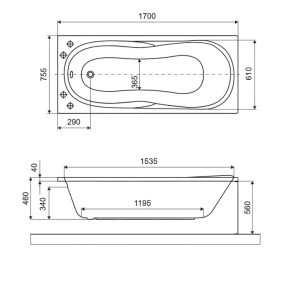 Ванна акриловая Excellent Sekwana 170x75, с ножками