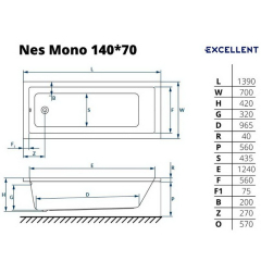Ванна акриловая Excellent Ness Mono 140x70, с ножками