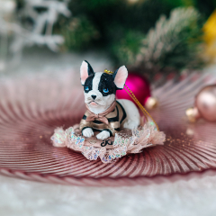 Новогодняя игрушка "Французский бульдог - мальчик" 6,3 см