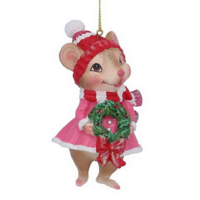 Игрушка на елку "Мышка с венком" 11 см
