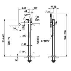 Смеситель для ванны Gessi 316 54028.239, брашированная сталь