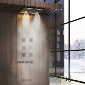 Лейка для душа Gessi Acciaio, с накладной панелью, потолочная, 50х50 см, зеркальная сталь