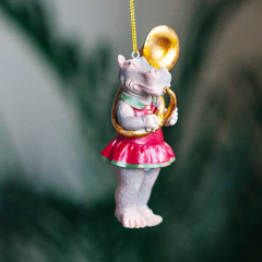 Игрушка на елку "Бегемот и труба" 10,5 см