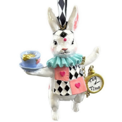 Елочная игрушка "Кролик с чашкой и часами"