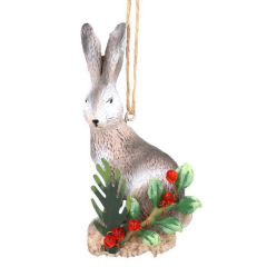 Елочная игрушка "Заяц на бревне" 7 см