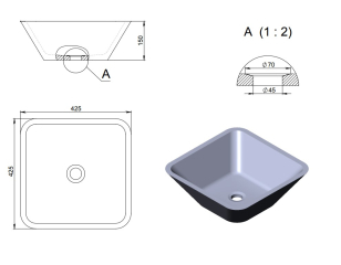 Раковина Holbi Saturn SR 42x42, из Soft Rock, белая матовая, с клапаном