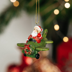 Елочная игрушка "Санта в самолете" 11 см