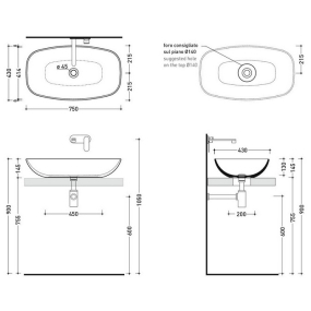 Раковина накладная Flaminia Nuda 75х43 ND75A