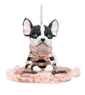 Новогодняя игрушка "Французский бульдог - мальчик" 6,3 см