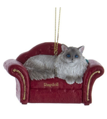 Игрушка на елку "Кошка рэгдолл на диване" 7,5 см