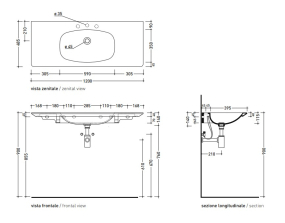 Раковина подвесная Flaminia Nuda 49х120 ND120L, со столешницей и донным клапаном, Petrolio