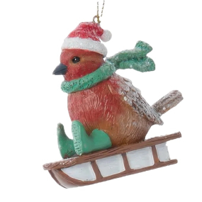 Елочная игрушка "Птица на санках" 7 см