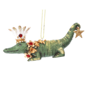 Игрушка на елку "Крокодил в короне и со звездой" 11 см