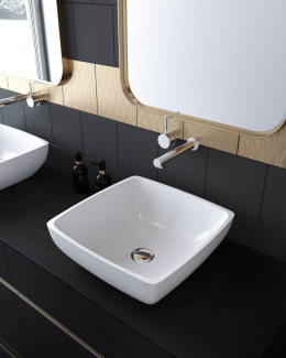 Раковина Holbi Jupiter SR 43x43, из Soft Rock, белая матовая, с клапаном