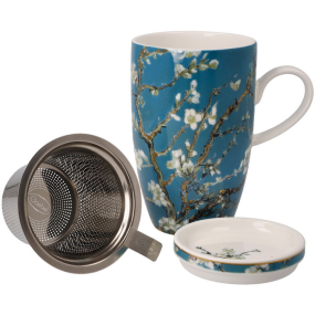 Кружка с крышкой "Цветущие ветки миндаля" 500 мл, цвет голубой