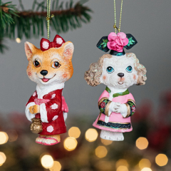 Игрушка на елку "Собака в розовом кимоно" 10 см