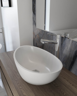 Раковина Holbi Europe SR 54x33, из Soft Rock, белая матовая, с клапаном