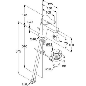 Смеситель для раковины Kludi Pure&Easy 373820565, с клапаном, хром