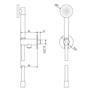 Комплект для душа iB Rubinetti Cake P3018SA, с держателем, матовая нержавеющая сталь