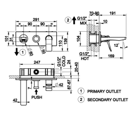 Внешняя часть Gessi Rilievo 59138.031 смесителя для ванны, с изливом, хром