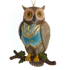 Елочная игрушка "Сова в голубом кафтане" 9 см