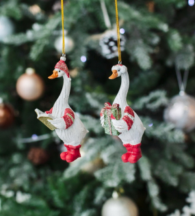 Новогодняя игрушка "Гусь бело-красный с книжкой" 10 см