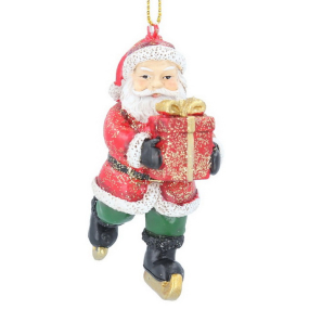 Елочная игрушка "Санта на коньках с подарком" 7 см