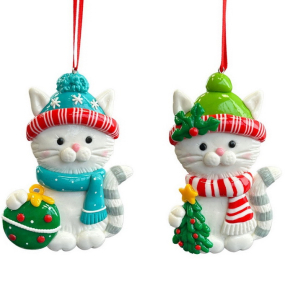 Елочная игрушка "Кот в шапке" 7,6 см, цвет в ассортименте